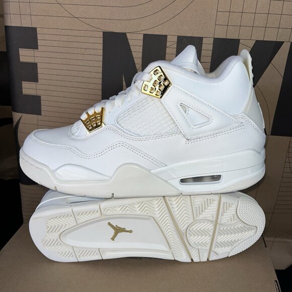 NEW Nike Air Jordan 4 Retro Metallic Gold White Women Size 9 AQ9129 170 - Picture 6 of 6